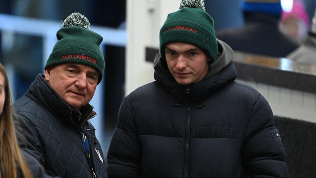 Peter (left) and Paddy Vaughan of Moanmore Stables who bought the first lot through the ring at Tattersalls Ireland on Wednesday
