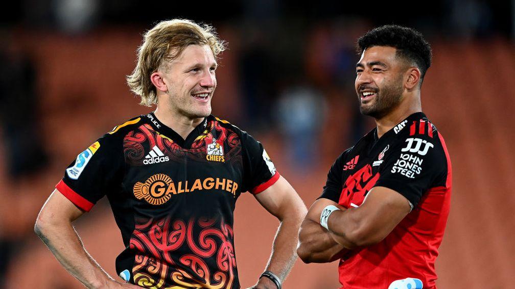 The contest between number 10s Damian McKenzie of the Chiefs (L) and the Crusaders' Richie Mo'unga is one of the big storylines for the Super Rugby final