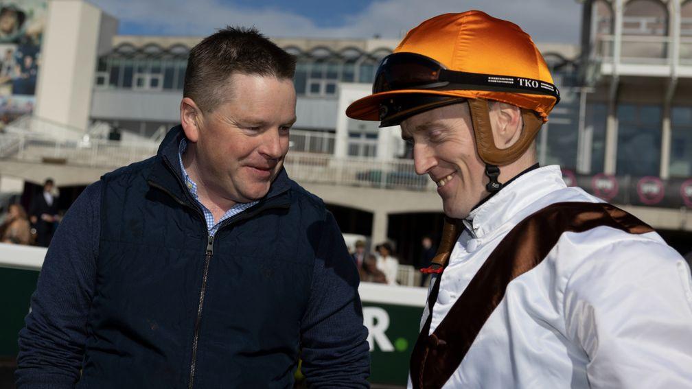 Paddy Twomey and Billy Lee after Pearls Galore win in the Gradguide Heritage Stakes (Listed)Spin 1038 Student race day.Leopardstown. Photo: Patrick McCann/Racing Post06.04.2022