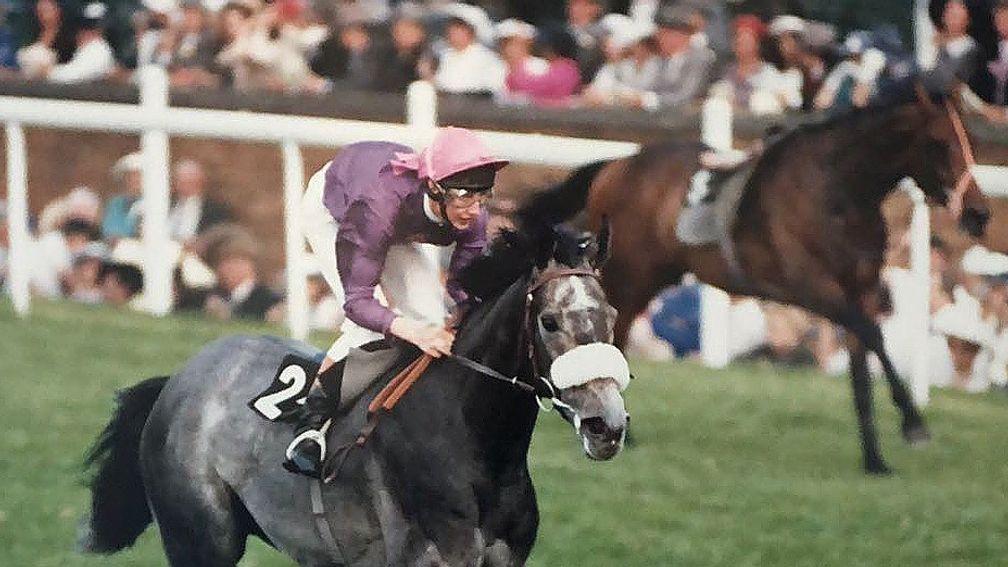 The riderless Ile De Chypre (farside) behind winner Thethingaboutitis in the 1988 King George V Handicap