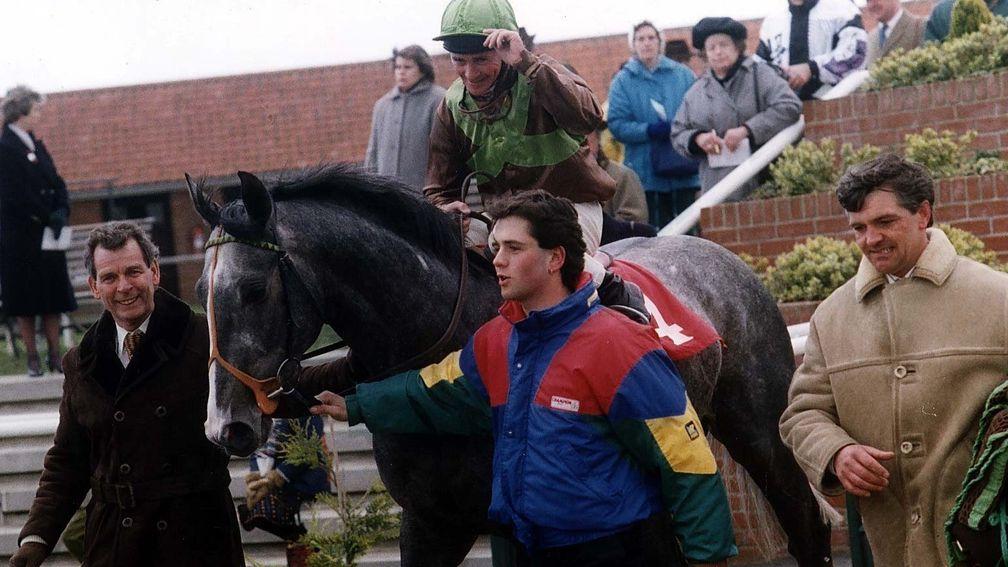 Mystiko is led in after winning the 1991 Free Handicap