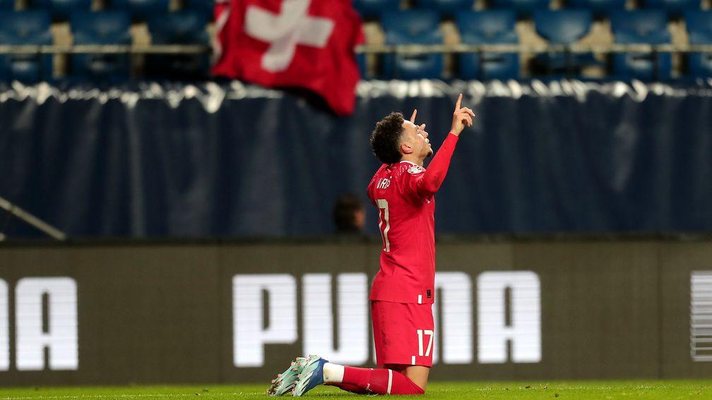Switzerland's Ruben Vargas celebrates his goal against Israel