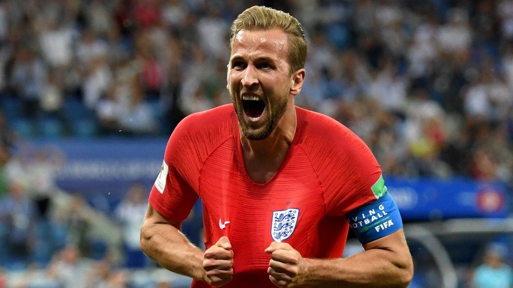 Ecstatic England captain Harry Kane celebrates his winner against Tunisia