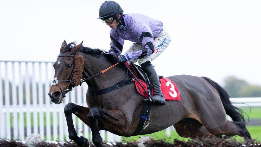 Miranda and Harry Cobden on their way to winning the 3m mares' hurdle