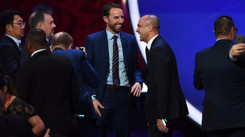 England manager Gareth Southgate and Belgium boss Roberto Martinez chat at the World Cup Draw
