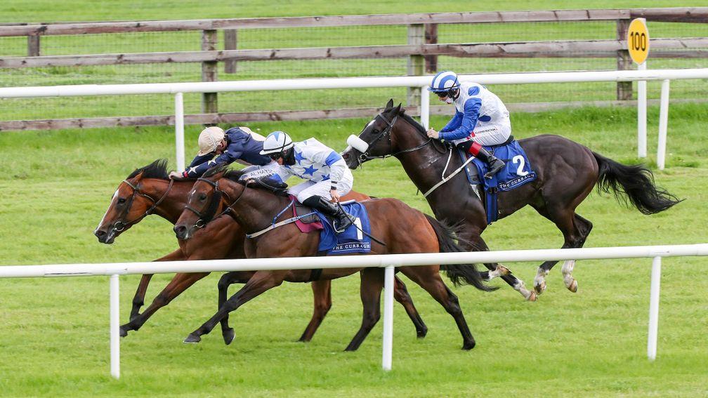 Make A Challenge (near side) edged out Urban Beat (navy and light brown) to land the Listed Sky Bet Midsummer Sprint Stakes at the Curragh last month