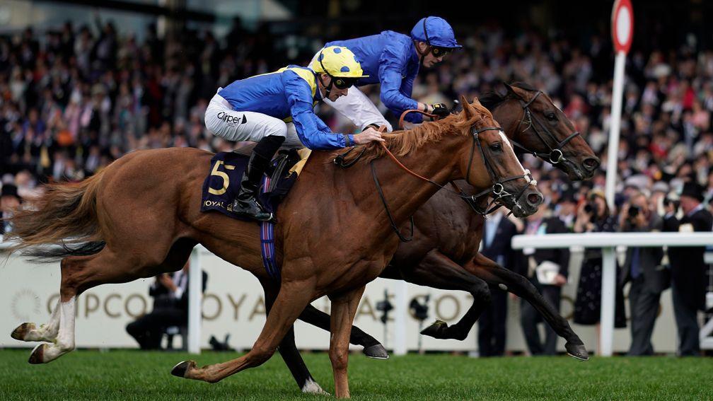 ASCOT, ENGLAND - JUNE 22: James Doyle riding Blue Point (blue) to win The Diamond Jubilee Stakes on day five of Royal Ascot at Ascot Racecourse on June 22, 2019 in Ascot, England. (Photo by Alan Crowhurst/Getty Images for Ascot Racecourse )