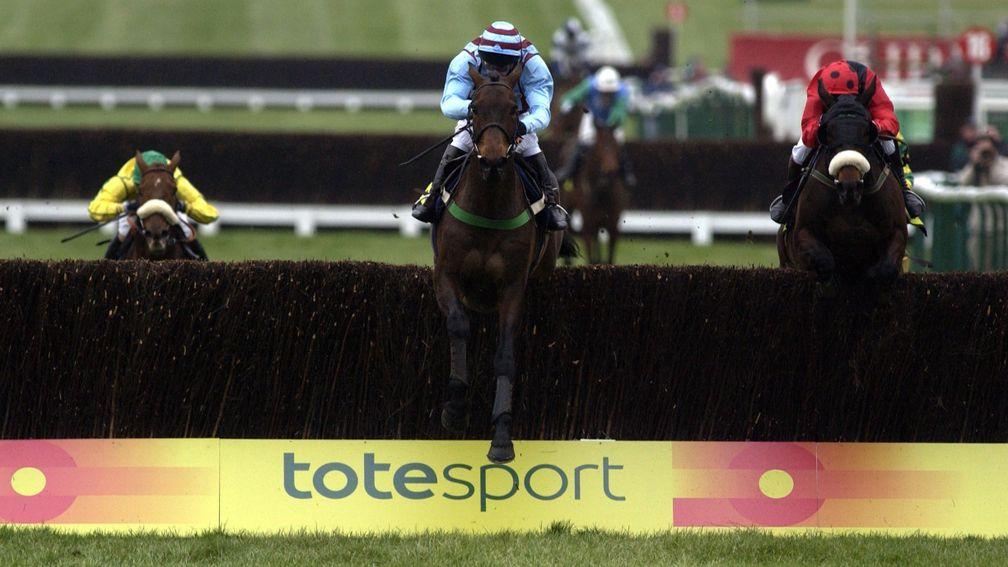 Best Mate leads over the last in the 2004 Cheltenham Gold Cup