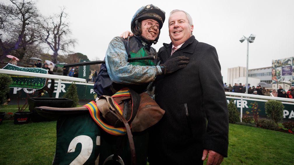 Conor and Eric McNamara embrace after Real Steel's Paddy Power Chase victory at Leopardstown