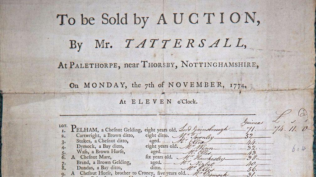An early catalogue for a sale conducted by Tattersalls