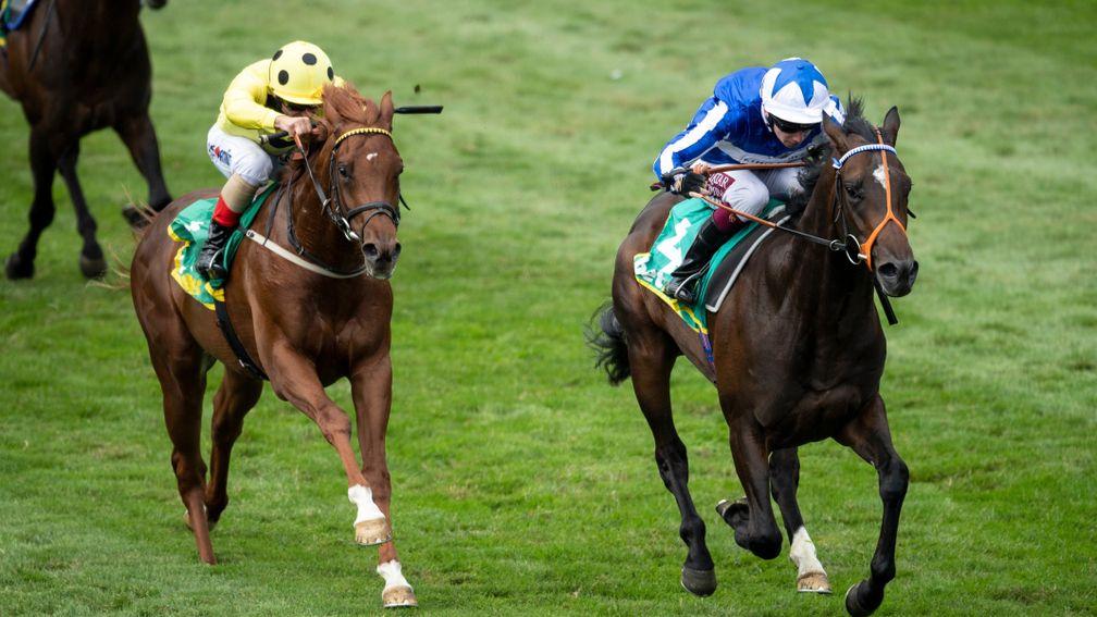 Mystery Power (right): impressed when fending off Juan Elcano at Newmarket