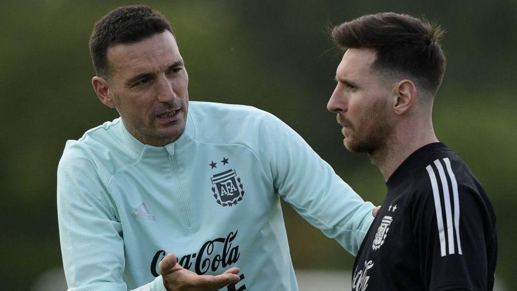 Argentina coach Lionel Scaloni (L) has helped transform Lionel Messi into the Albiceleste's leader
