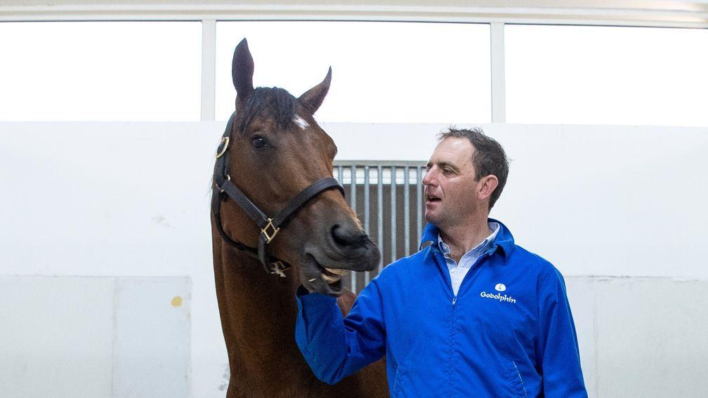 Quorto pictured in Dubai with Charlie Appleby, who is eyeing up the top mile events in 2020 for his unbeaten star