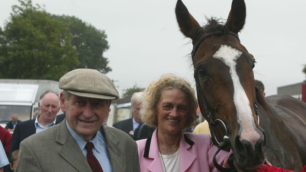 Paddy and Maureen Mullins pictured with Bob What after he won at Tralee in 2002