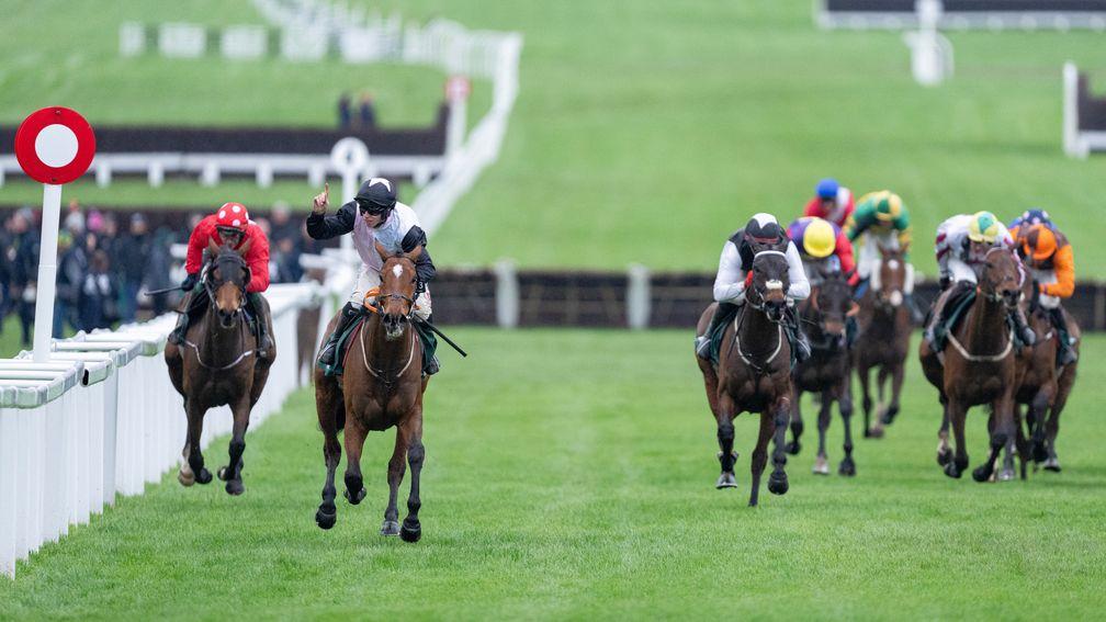 Teahupoo (Jack Kennedy, second left) wins the Stayers' Hurdle at Cheltenham