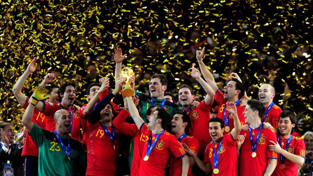 Spain celebrate with the World Cup in 2010