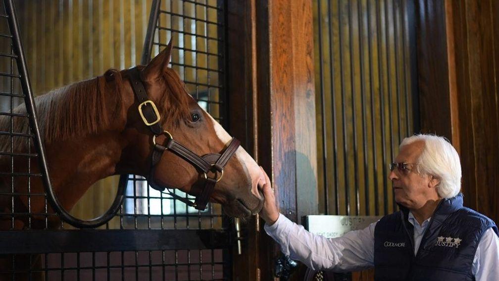 Justify with trainer Bob Baffert at Coolmore's Kentucky farm