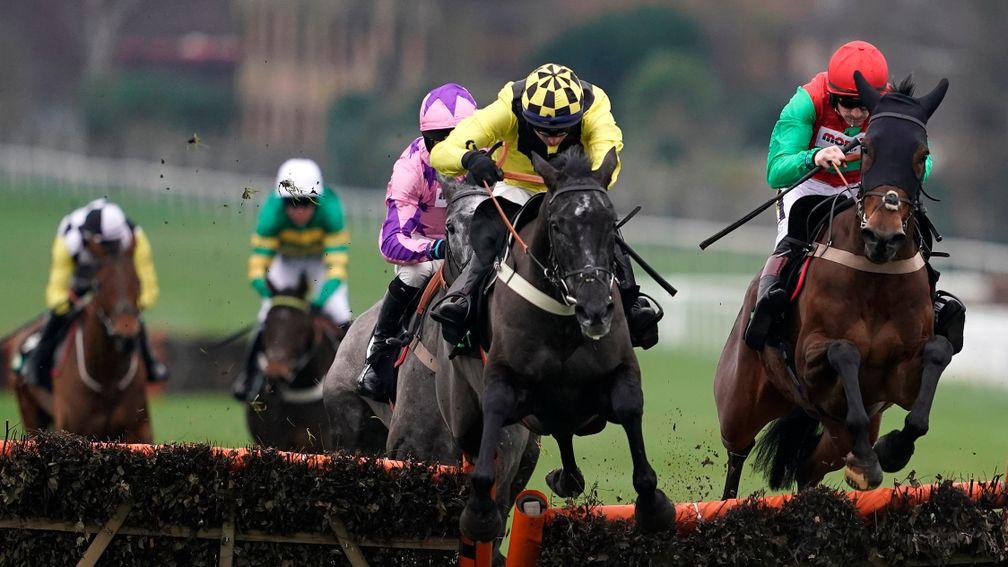 Elixir De Nutz and Tom O'Brien (yellow silks) clear the last on their way to victory