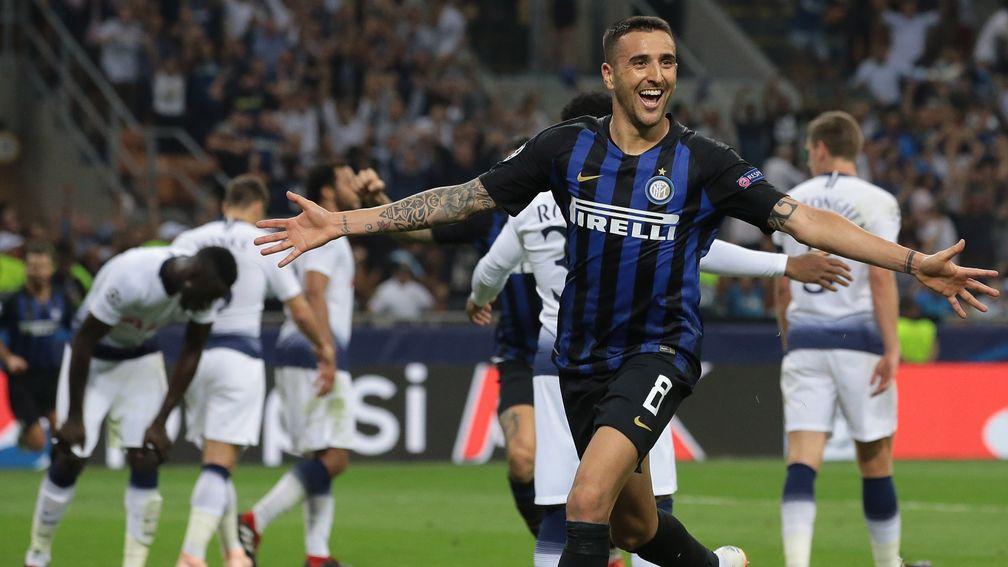 Matias Vecino celebrates his injury-time winner for Inter against Spurs