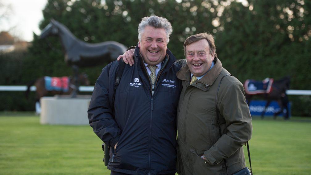 Paul Nicholls and Nicky Henderson in the paddock before the match between Whisper and Clan Des Obeaux in the 2m 4f Graduation ChaseKempton 13.11.17 Pic: Edward Whitaker