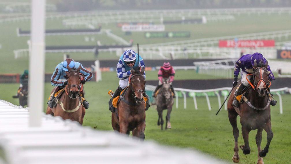 Nelson River (right) and Harry Bannister land the opener at Cheltenham
