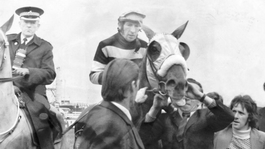 L'Escargot and jockey Tommy Carberry after winning from Red Rum in the 1975 Grand National