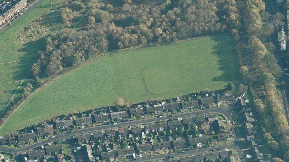 Aerial view on the land at Haydock racecourse assigned for development