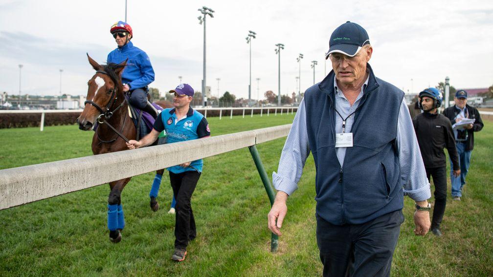 John Gosden with Enable and Frankie Dettori after exercise on the turf track at Churchill DownsLouisville, Kentucky, 31.10.18 Pic: Edward Whitaker