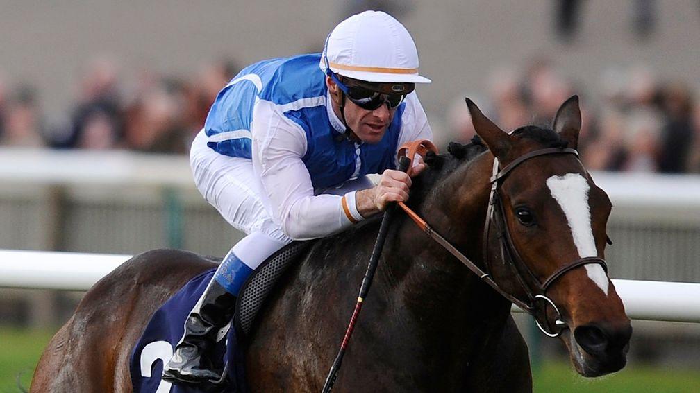 Intello and Olivier Peslier on their way to an easy comeback win in the Feilden Stakes at Newmarket