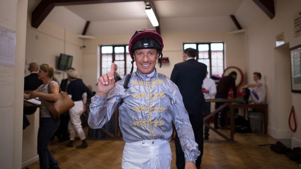 Frankie Dettori emerges from the weighing room for his comeback ride on Denaar Newmarket 13.7.17 Pic: Edward Whitaker