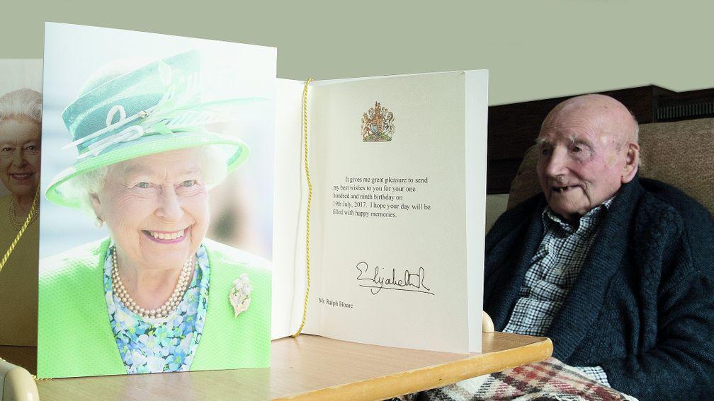 Ralph Hoare with his growing collection of birthday cards from the Queen