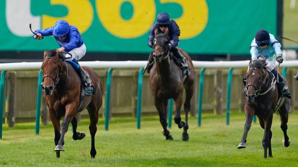 Coroebus (left) leads Royal Patronage (right) in the Royal Lodge before being run down