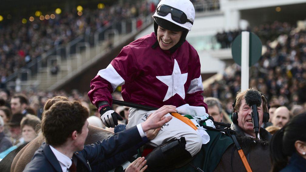 Lisa O'Neill is all smiles after her great day on Tiger Roll in the four-miler at Cheltenham