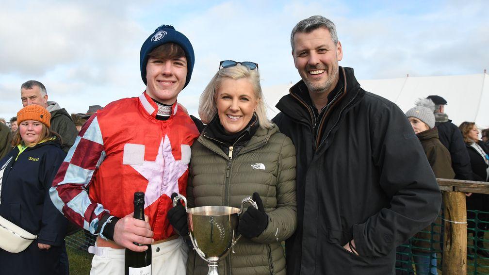Tim Vaughan (right) and wife Abbi (centre) with their 16-year-old son Ed, currently making waves in the world of point-to-point