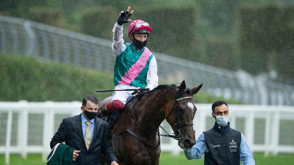 Enable and Frankie Dettori after an historic third King George VI and Queen Elizabeth Stakes victory