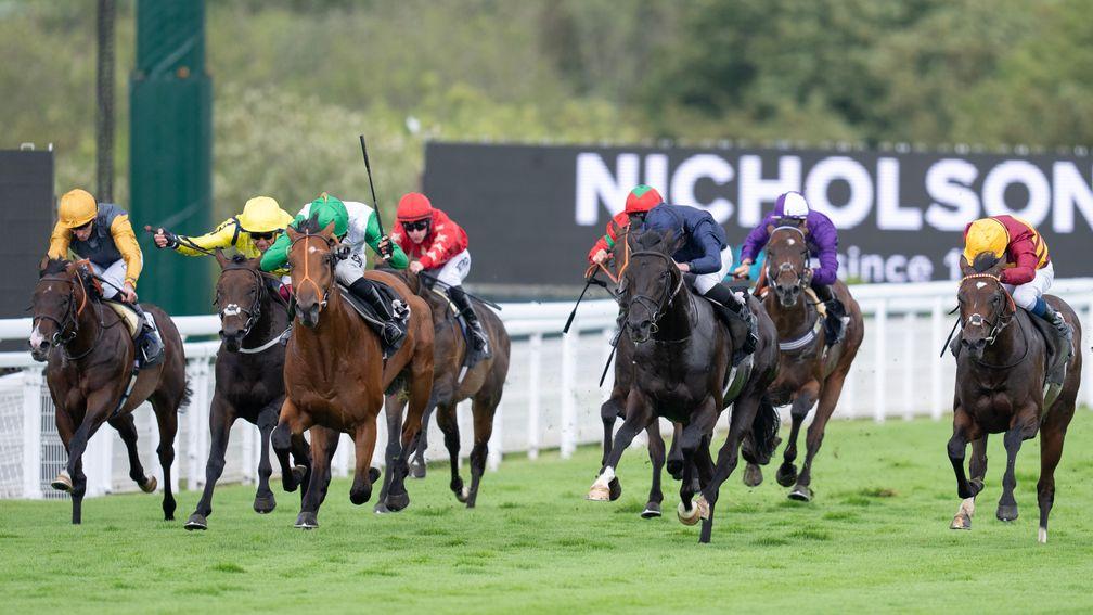 Haatem (Sean Levey,3rd from left) wins the Vintage Stakes Glorious Goodwood 1.8.23 Pic: Edward Whitaker
