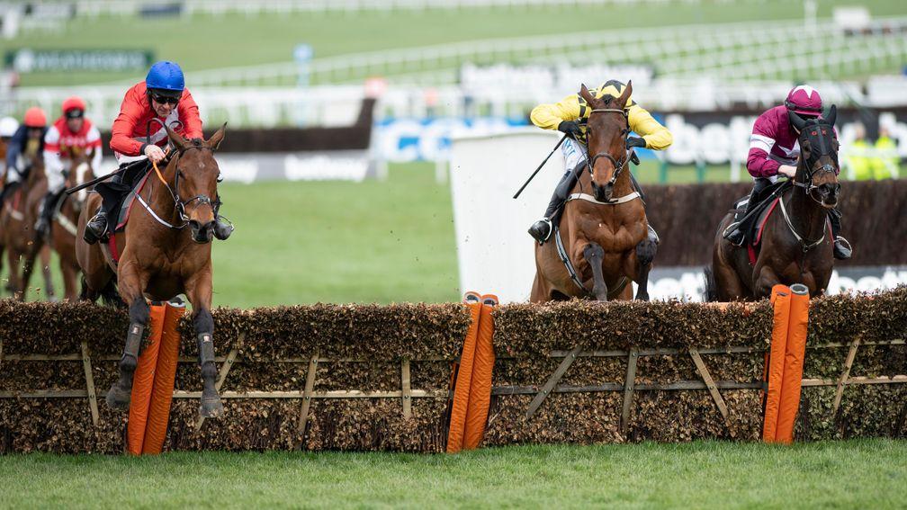 Envoi Allen (Davy Russell,left) jumps the final flight and win the Ballymore novices hurdleCheltenham 11.3.20 Pic: Edward Whitaker
