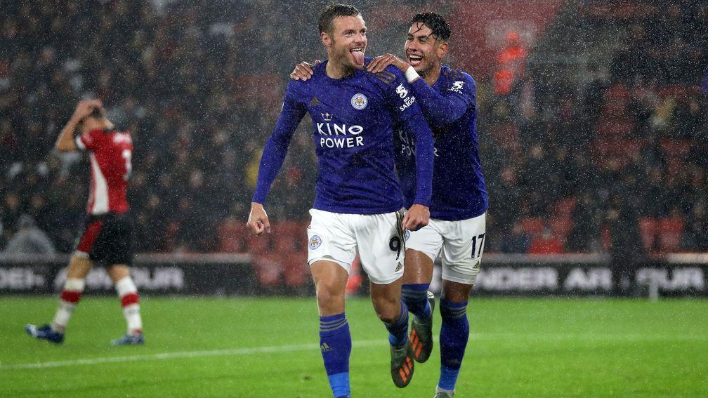 Jamie Vardy and Ayoze Perez celebrate a Leicester goal