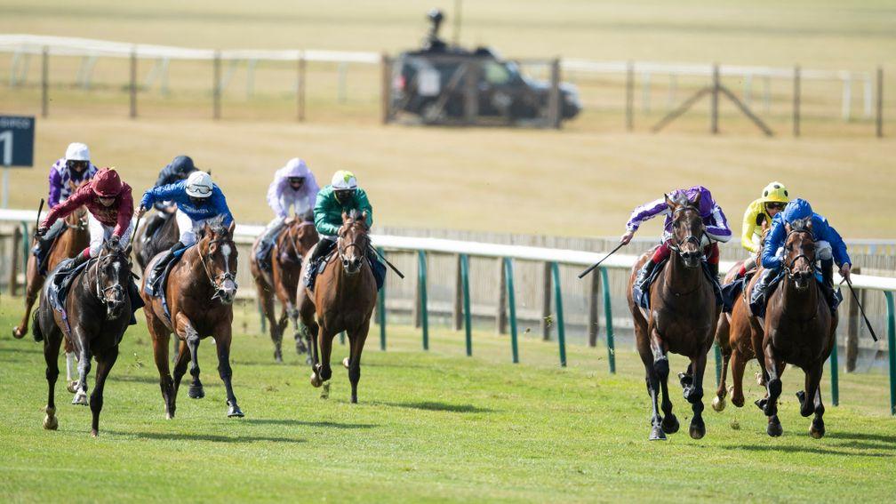 Kameko (Oisin Murphy,left) wins the Qipco 2000 Guineas from Wichita (2nd right) and Pinatubo (right)Newmarket 6.6.20 Pic: Edward Whitaker