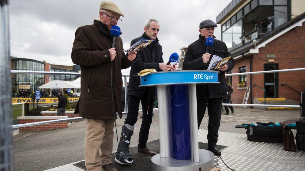 Robert Hall (left) live on RTE with Ted Walsh (right) and Ruby Walsh