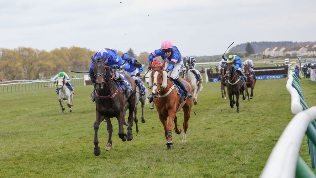 MIGHTY THUNDER (Tom Scudamore) wins the CORAL Scottish National at AYR 18/4/21Photograph by Grossick Racing Photography