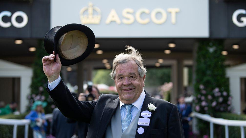 Sir Michael Stoute celebrates his 76th Royal Ascot winner after Poetâs Voice had won the Prince Of Walesâs StakesAscot 20.6.18 Pic: Edward Whitaker
