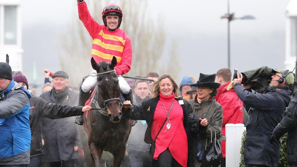 Joanne Coleman leads in Klassical Dream after his win in the Supreme Novices' Hurdle