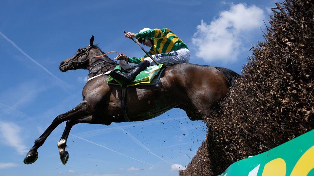 Jonbon flies over the last fence in the Celebration Chase