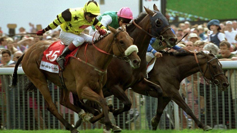 Far Ahead yellow wins  at York August 1997  from Media Star and Puce in the Tote Ebor Handicap at York