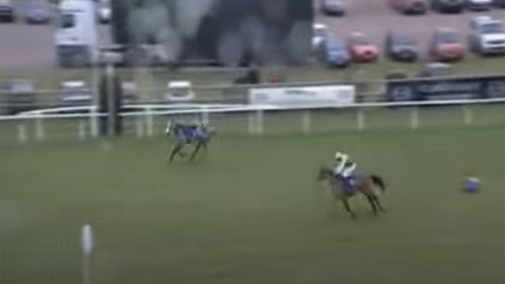 A riderless Topless still passes the post in front, but victory goes to Pangbourne