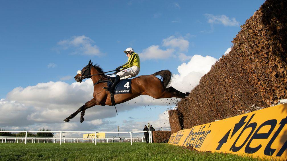 Allmankind (Harry Skelton) jumps the last fence and wins the Henry VIII Novicesâ ChaseSandown 5.12.20 Pic: Edward Whitaker/Racing Post