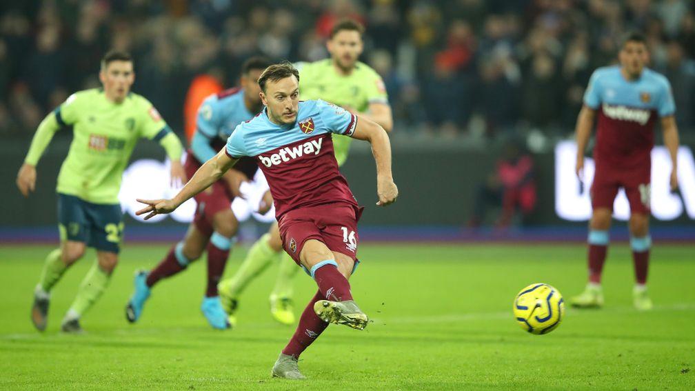 Mark Noble scores a goal for West Ham United
