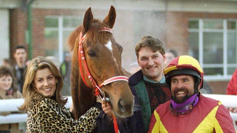 Davy Jones, of Monkees fame and former amateur rider, after winning at Lingfield in 1996