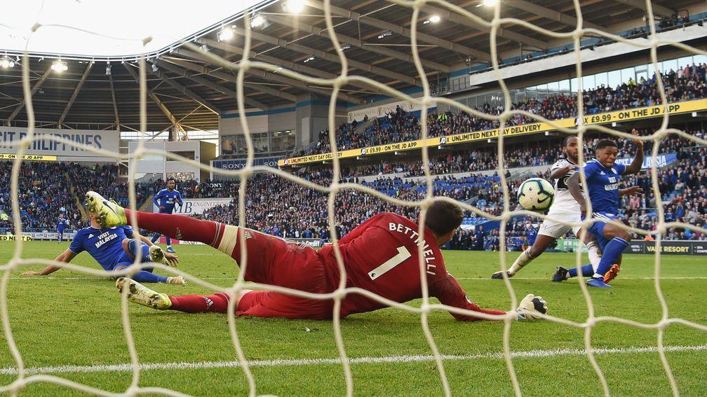 Kadeem Harris scores the fourth Cardiff goal past Fulham goalkeeper Marcus Bettinelli